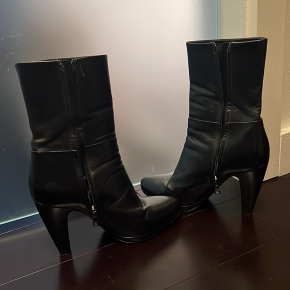 Prada Mid-Calf Black Leather Sock Boots - Picture 3 of 8